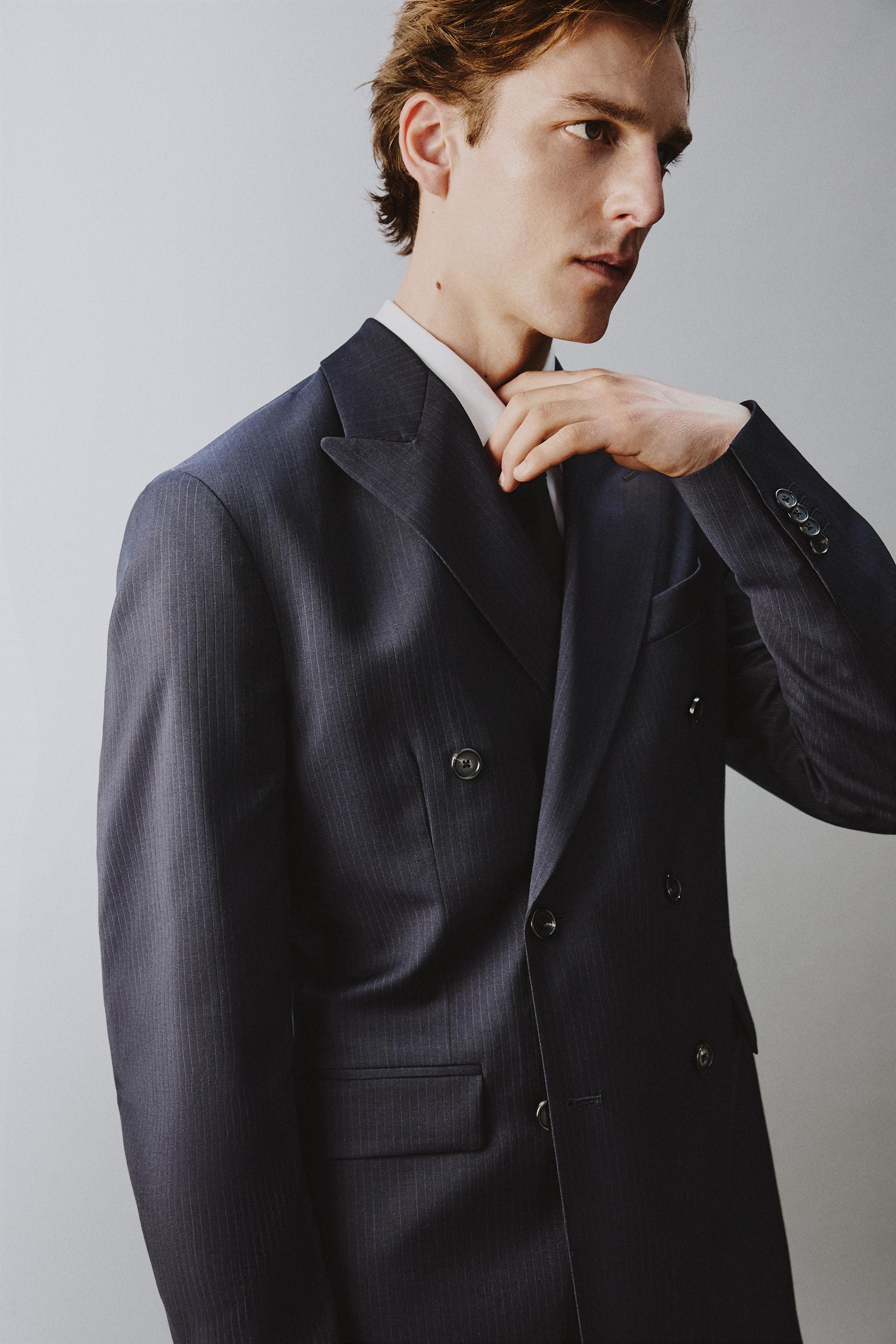 100% WOOL PINSTRIPE SUIT JACKET
